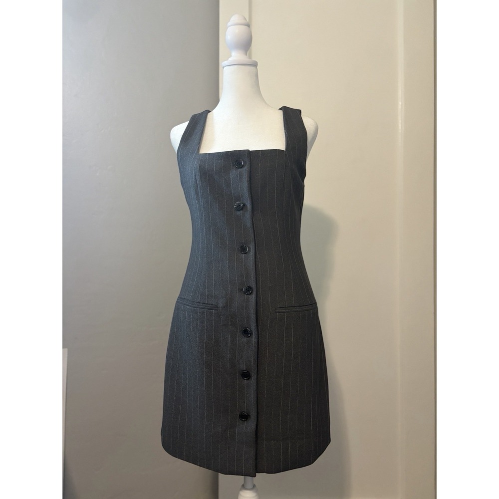 Abercrombie & Fitch Skirt Suit Dress Gray Pinstripe Sleeveless XS Lined